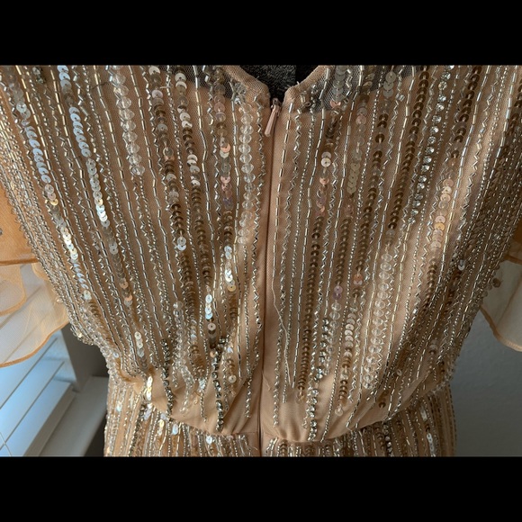 Mac Duggal Embellished Cowl Neck Flutter Sleeve Mesh Ankle Dress - Picture 7 of 16